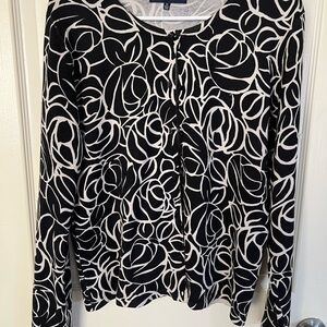 Jones New York Signature Black White Floral Silk Blend Cardigan Size M